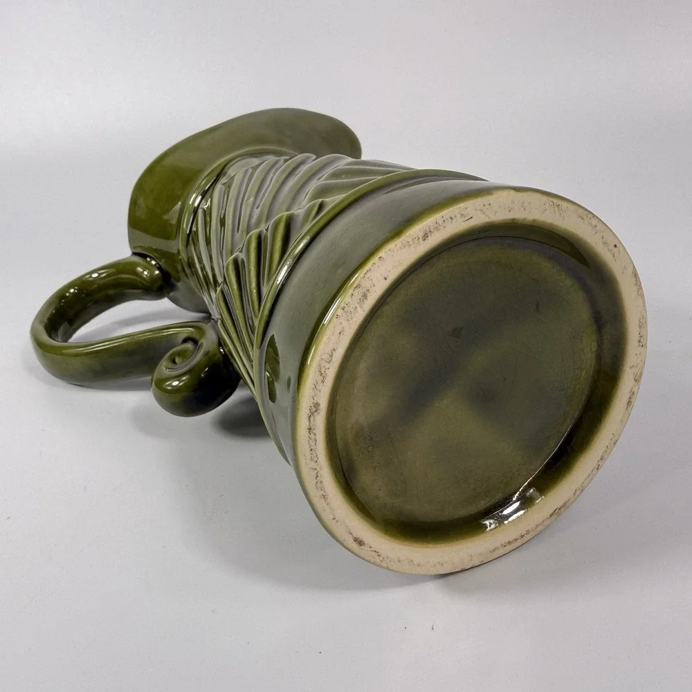 Mid Century Modern MCM Pitcher Vintage Avocado Green Geometric Ceramic 1970s‎
